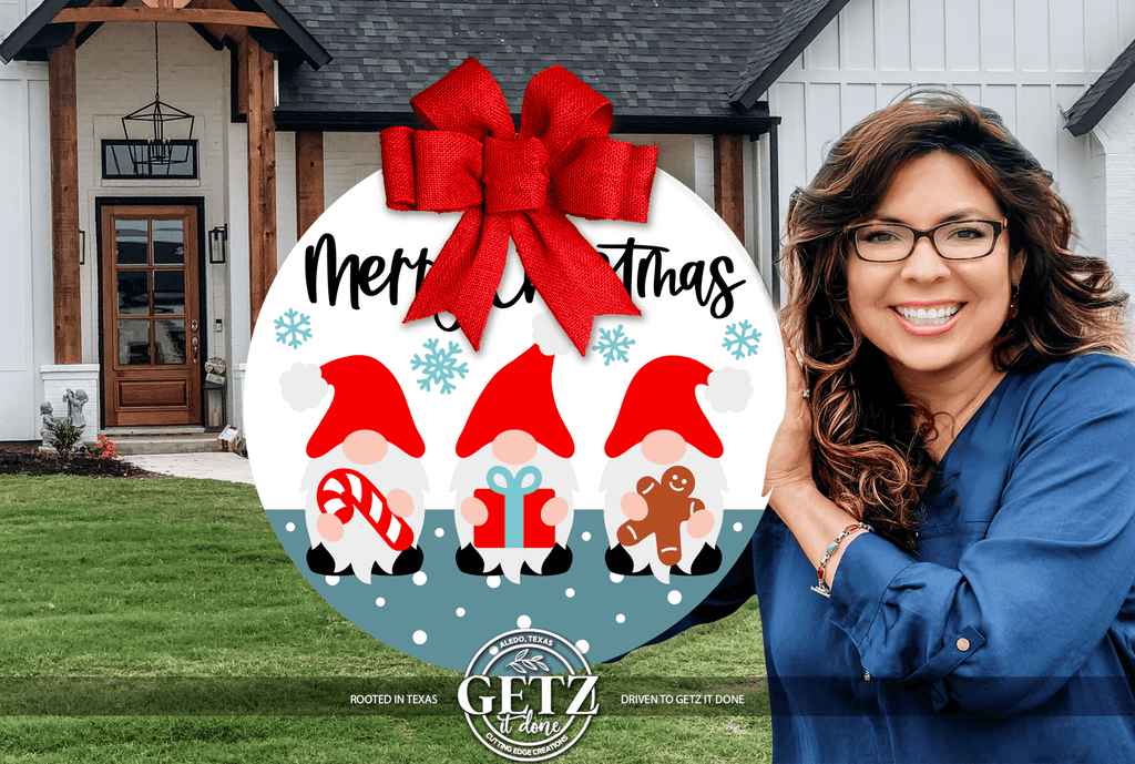 Christmas Gnome Door Hanger | Three Gnomes Christmas Sign | Cute Holiday Front Door Decor | Candy Cane Gift Gingerbread Gnome Sign - 3D Layered Wood Door Sign by Getz It Done Studio