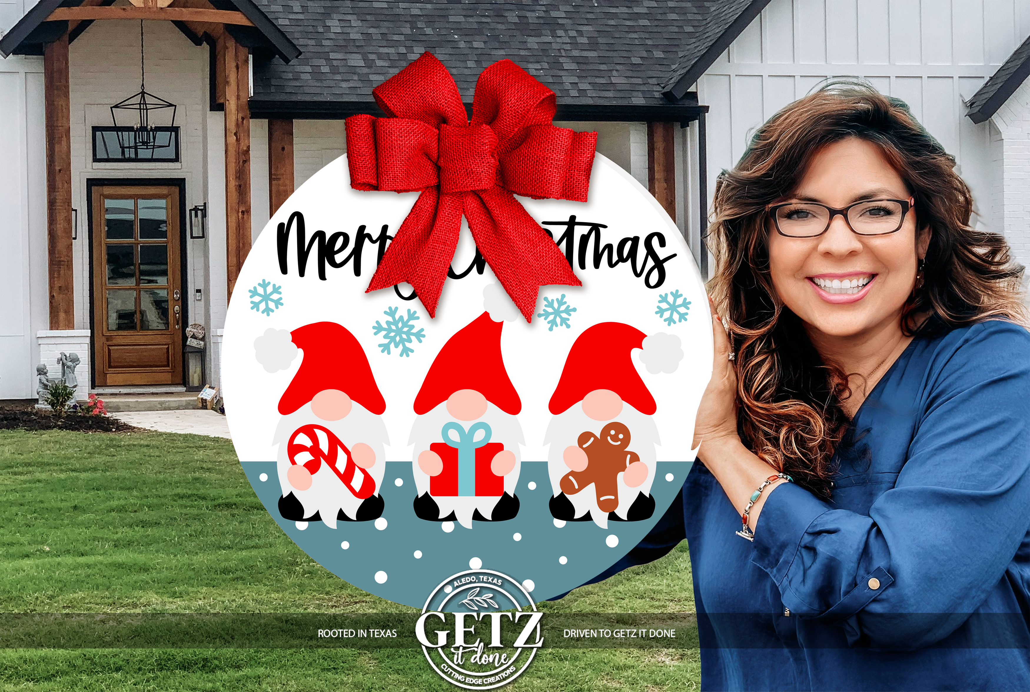 Christmas Gnome Door Hanger | Three Gnomes Christmas Sign | Cute Holiday Front Door Decor | Candy Cane Gift Gingerbread Gnome Sign