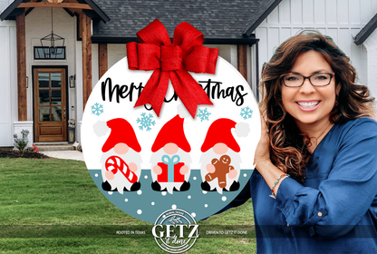 Christmas Gnome Door Hanger | Three Gnomes Christmas Sign | Cute Holiday Front Door Decor | Candy Cane Gift Gingerbread Gnome Sign