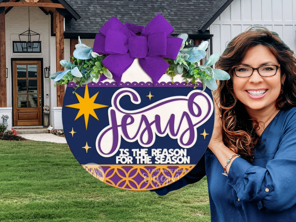 Jesus is the Reason for the Season Door Sign | Christian Christmas Wreath | Nativity Holiday Porch Décor | Religious Front Door Hanger - 3D Layered Wood Door Sign by Getz It Done Studio