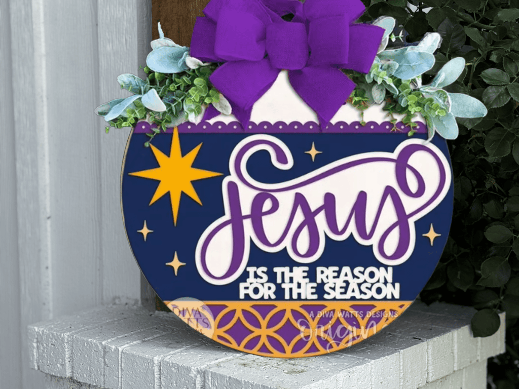 Jesus is the Reason for the Season Door Sign | Christian Christmas Wreath | Nativity Holiday Porch Décor | Religious Front Door Hanger - 3D Layered Wood Door Sign by Getz It Done Studio