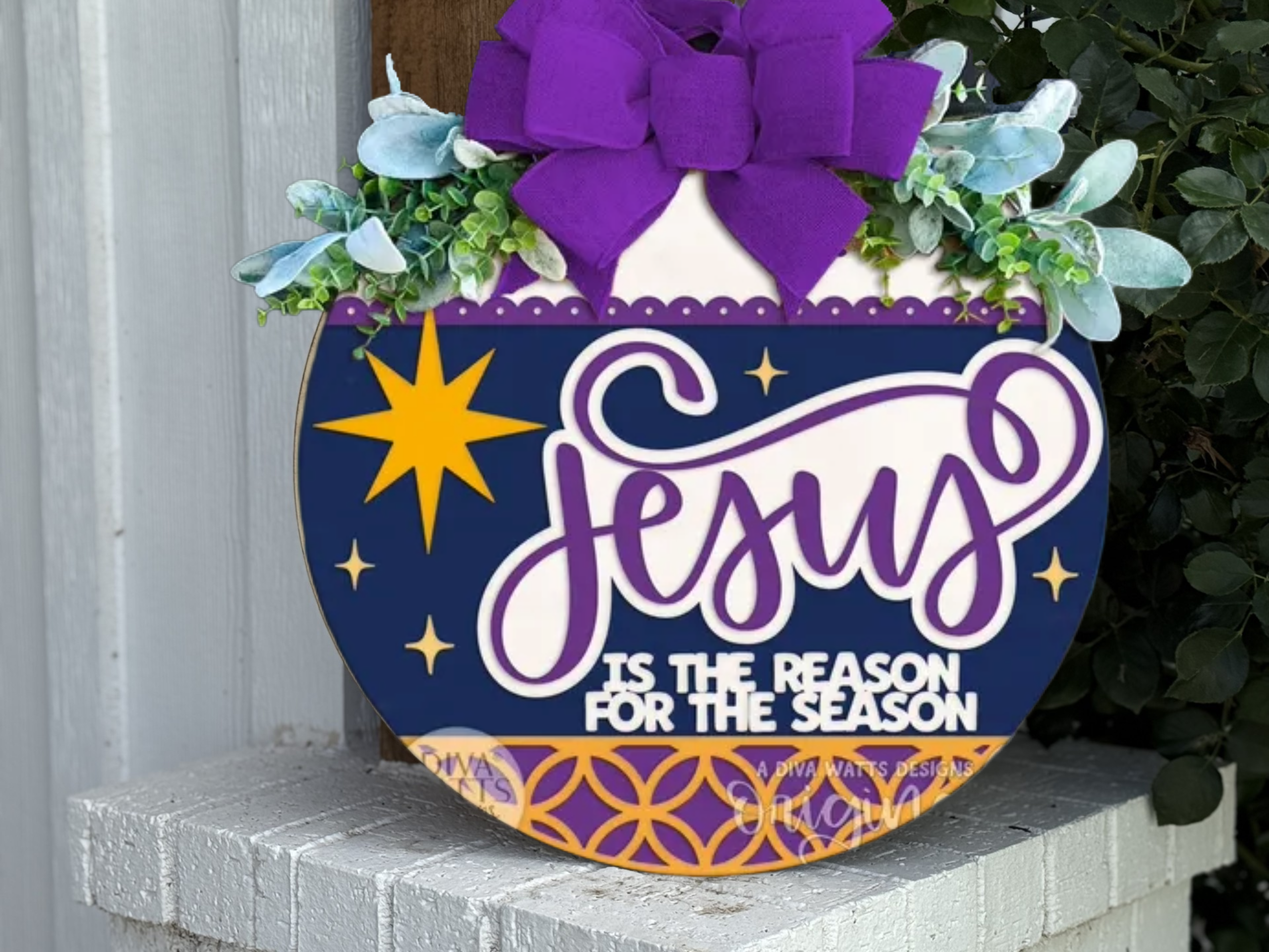 Jesus is the Reason for the Season Door Sign | Christian Christmas Wreath | Nativity Holiday Porch Décor | Religious Front Door Hanger