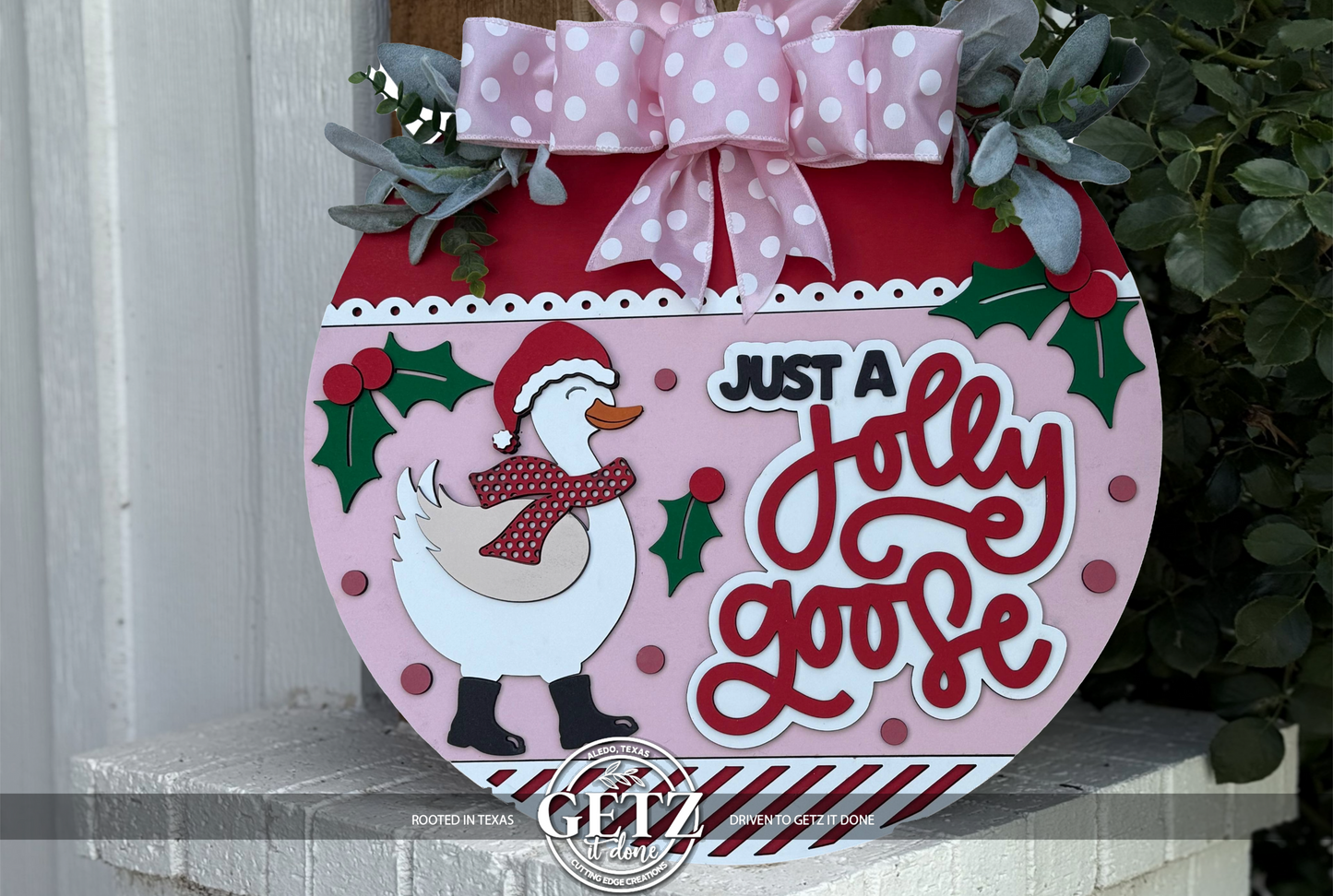 Just a Jolly Goose Christmas Door Sign – Holiday Goose Wreath, Funny Farmhouse Winter Porch Decor, Rustic Layered Wood Wall Hanging