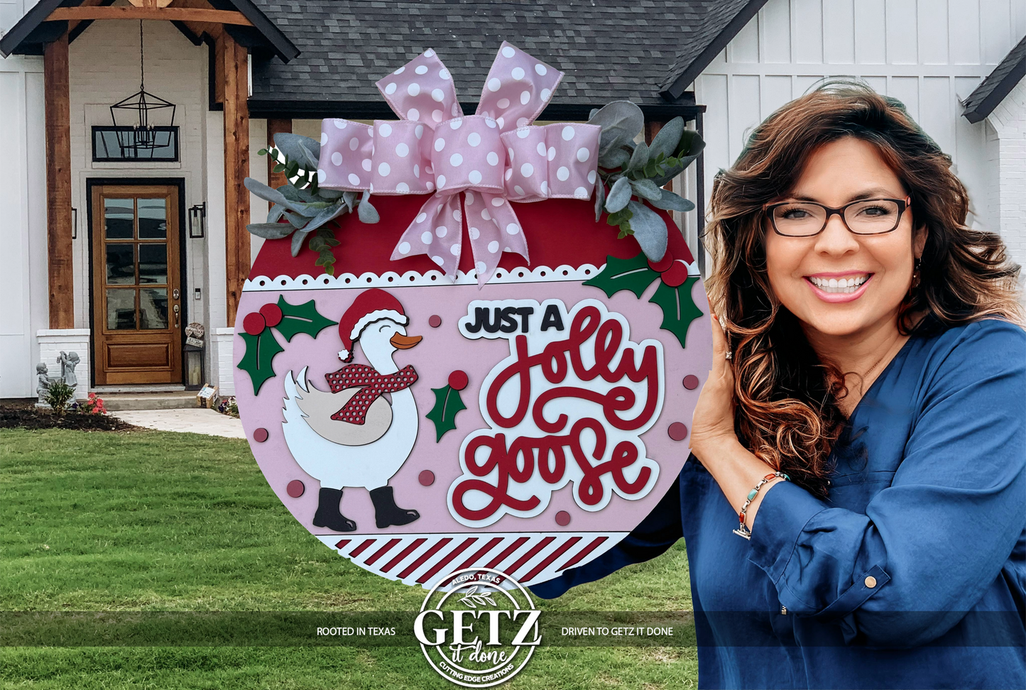 Just a Jolly Goose Christmas Door Sign – Holiday Goose Wreath, Funny Farmhouse Winter Porch Decor, Rustic Layered Wood Wall Hanging