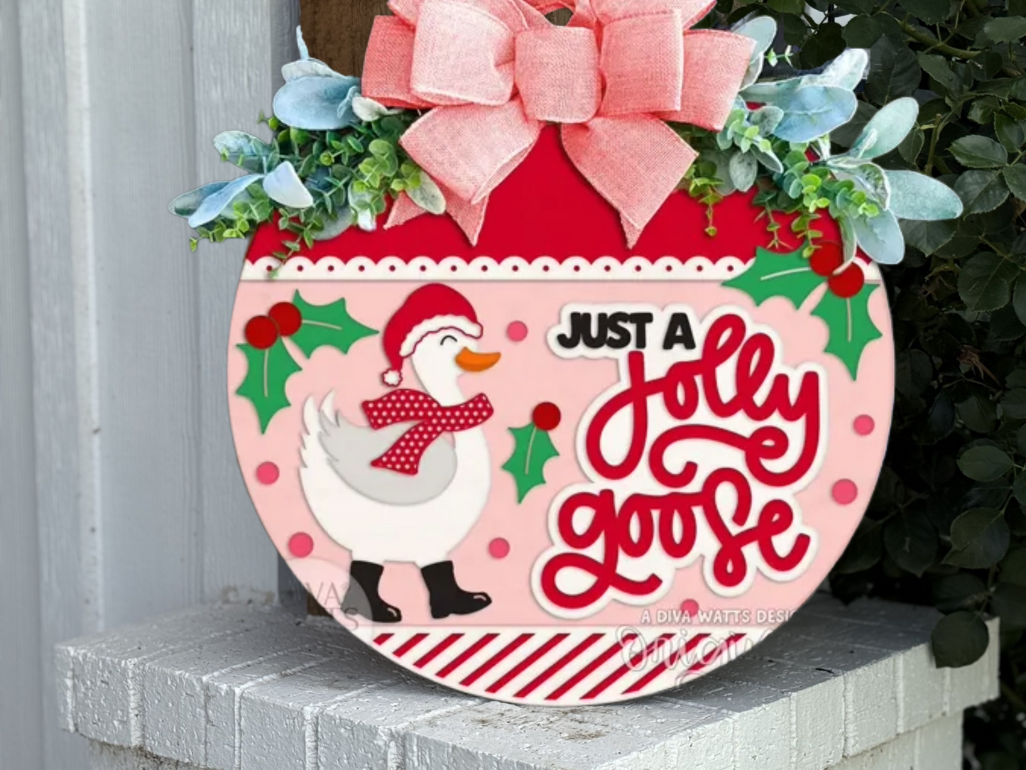 Just a Jolly Goose Christmas Door Sign – Holiday Goose Wreath, Funny Farmhouse Winter Porch Decor, Rustic Layered Wood Wall Hanging