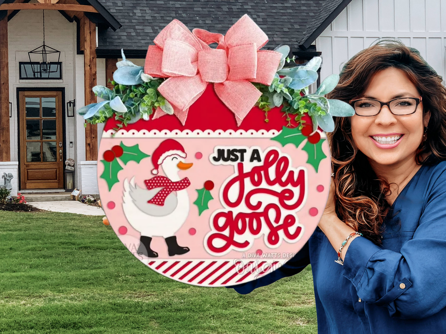 Just a Jolly Goose Christmas Door Sign – Holiday Goose Wreath, Funny Farmhouse Winter Porch Decor, Rustic Layered Wood Wall Hanging