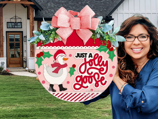 Just a Jolly Goose Christmas Door Sign – Holiday Goose Wreath, Funny Farmhouse Winter Porch Decor, Rustic Layered Wood Wall Hanging