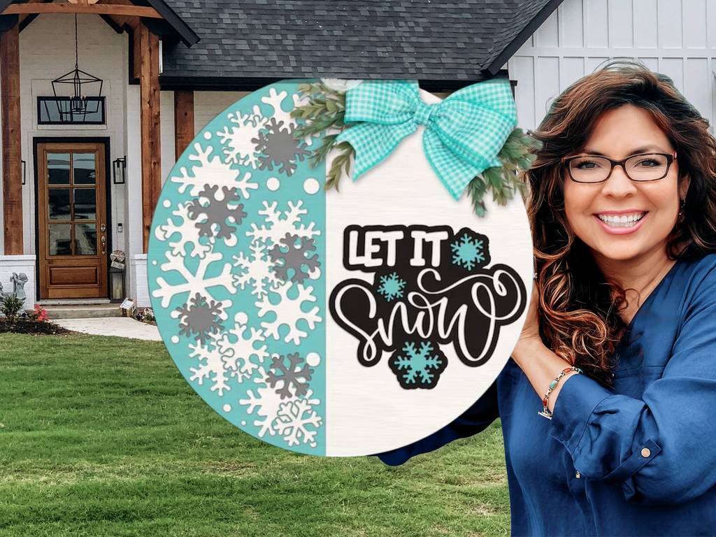 Let It Snow Door Hanger • Layered Snowflake Winter Sign • Teal & White Christmas Decor