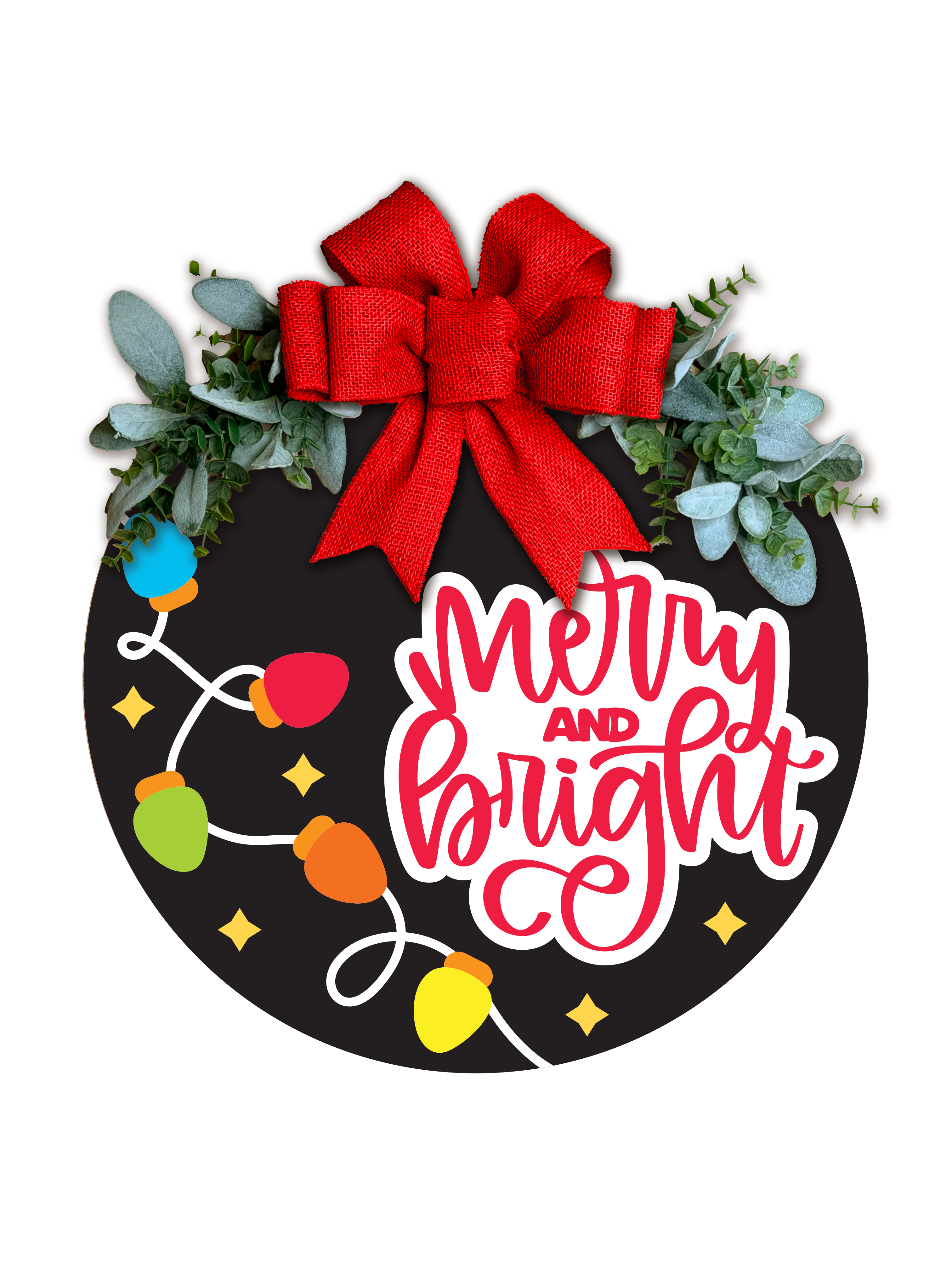 Merry & Bright Christmas Lights Door Hanger | Holiday Front Door Sign | Christmas Porch Decor | Handmade Layered Wood Sign | 16-24 Inch