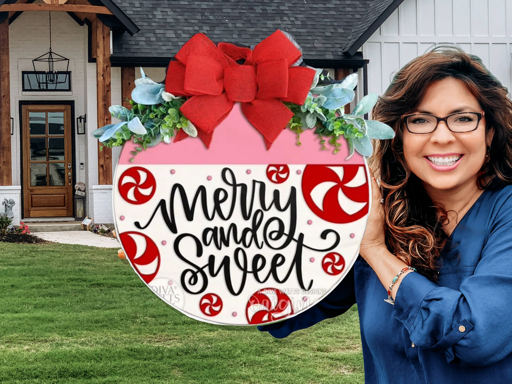 Merry and Sweet Door Sign – Candy Cane Christmas Door Hanger, Handmade Peppermint Holiday Sign, Cute Pink Red Christmas Decor