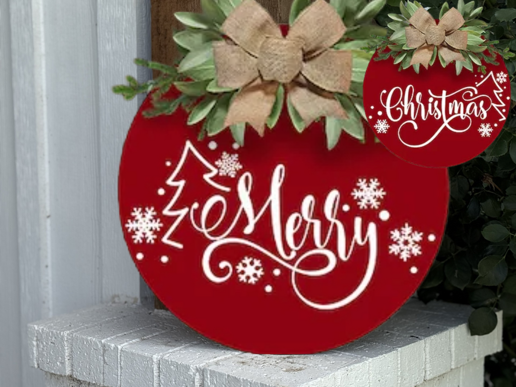 Merry Christmas Double Door Sign Set • Red Winter Door Hangers • Snowflake Holiday Porch Decor • Two-Piece Christmas Entryway Sign Bundle