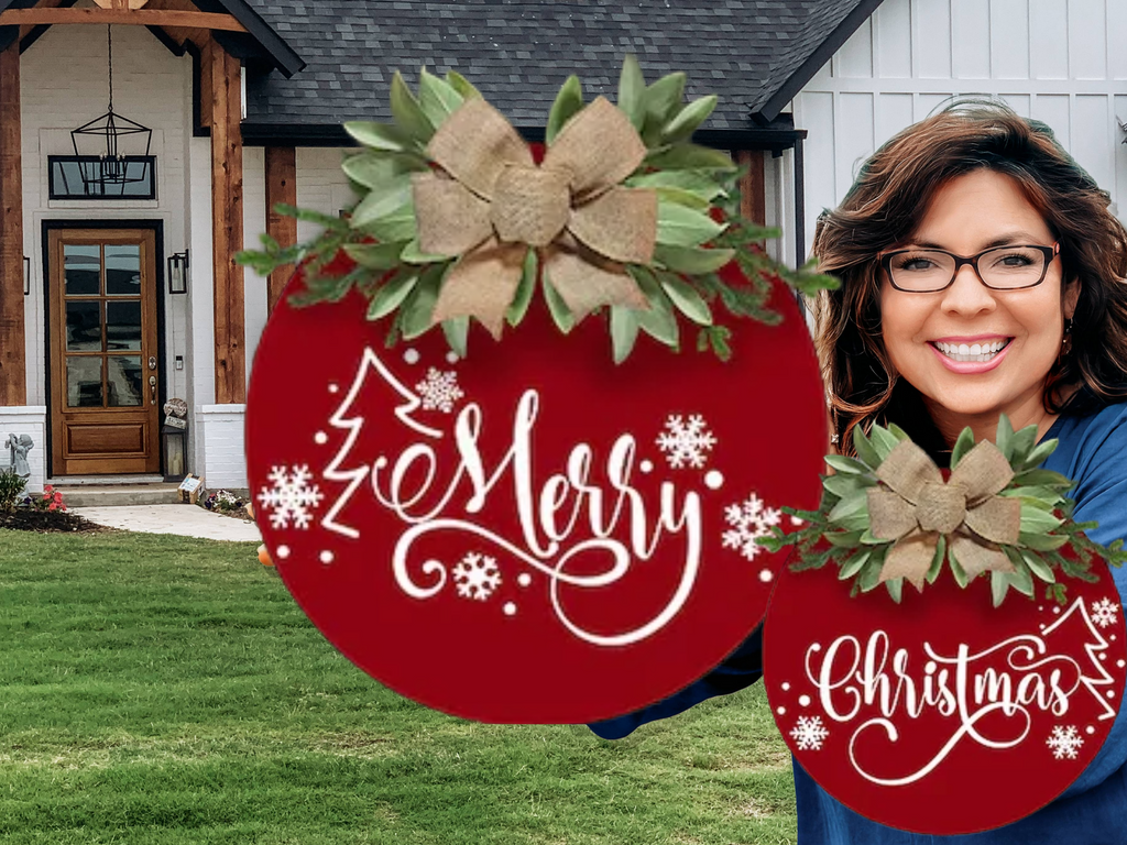 Merry Christmas Double Door Sign Set • Red Winter Door Hangers • Snowflake Holiday Porch Decor • Two-Piece Christmas Entryway Sign Bundle