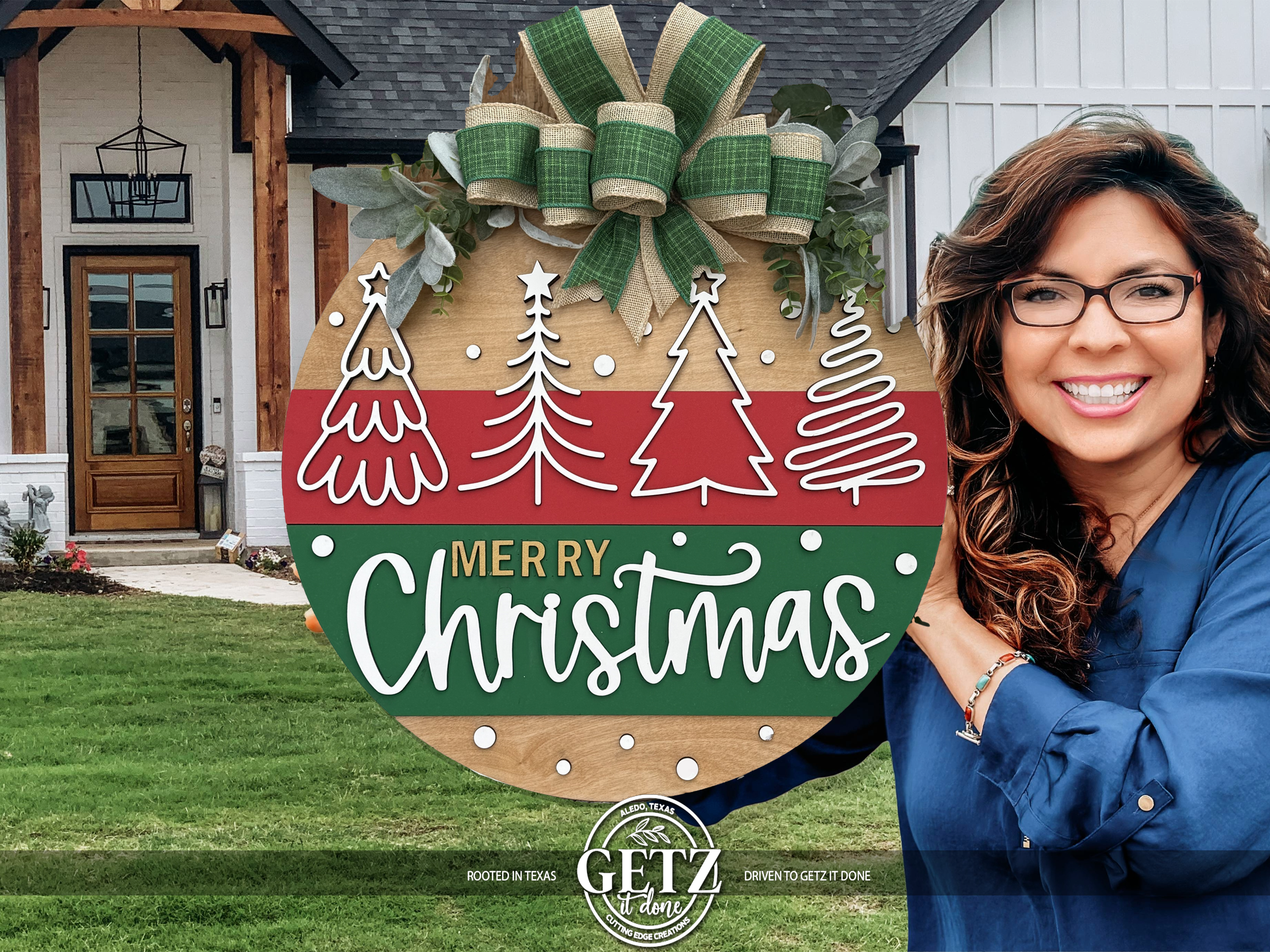 4 Hand-Drawn Tree Christmas Sign • Merry Christmas Door Round • Holiday Porch Décor • Layered Wood Handmade Door Hanger