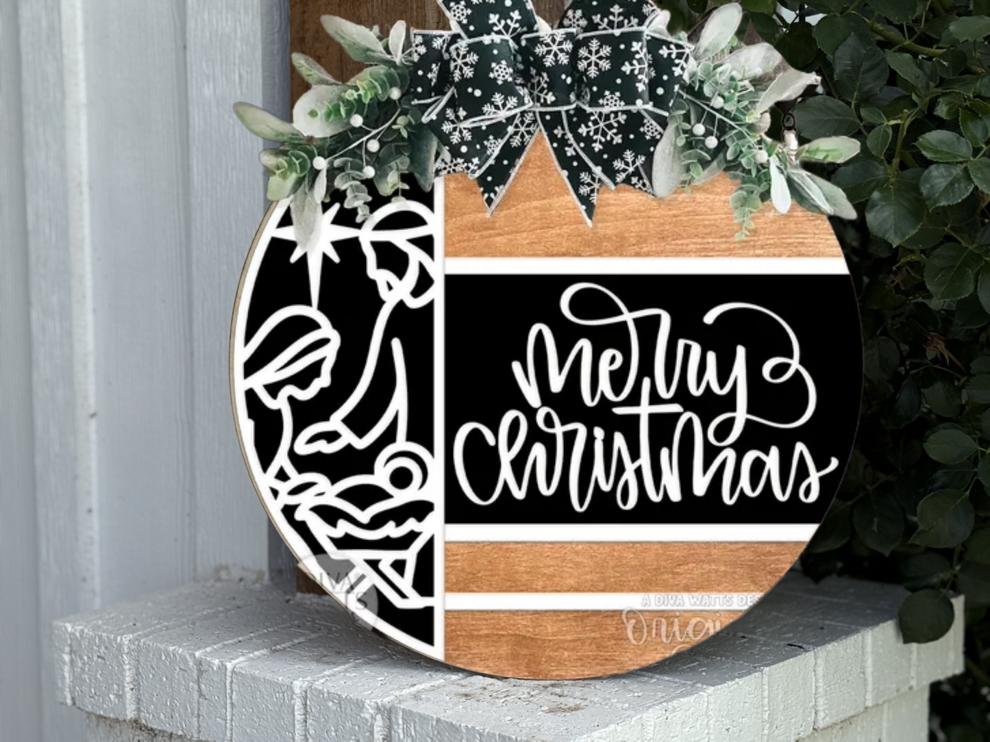 Merry Christmas Nativity Door Sign – Religious Christmas Door Hanger, Handmade Layered Wood Christian Holiday Porch Decor