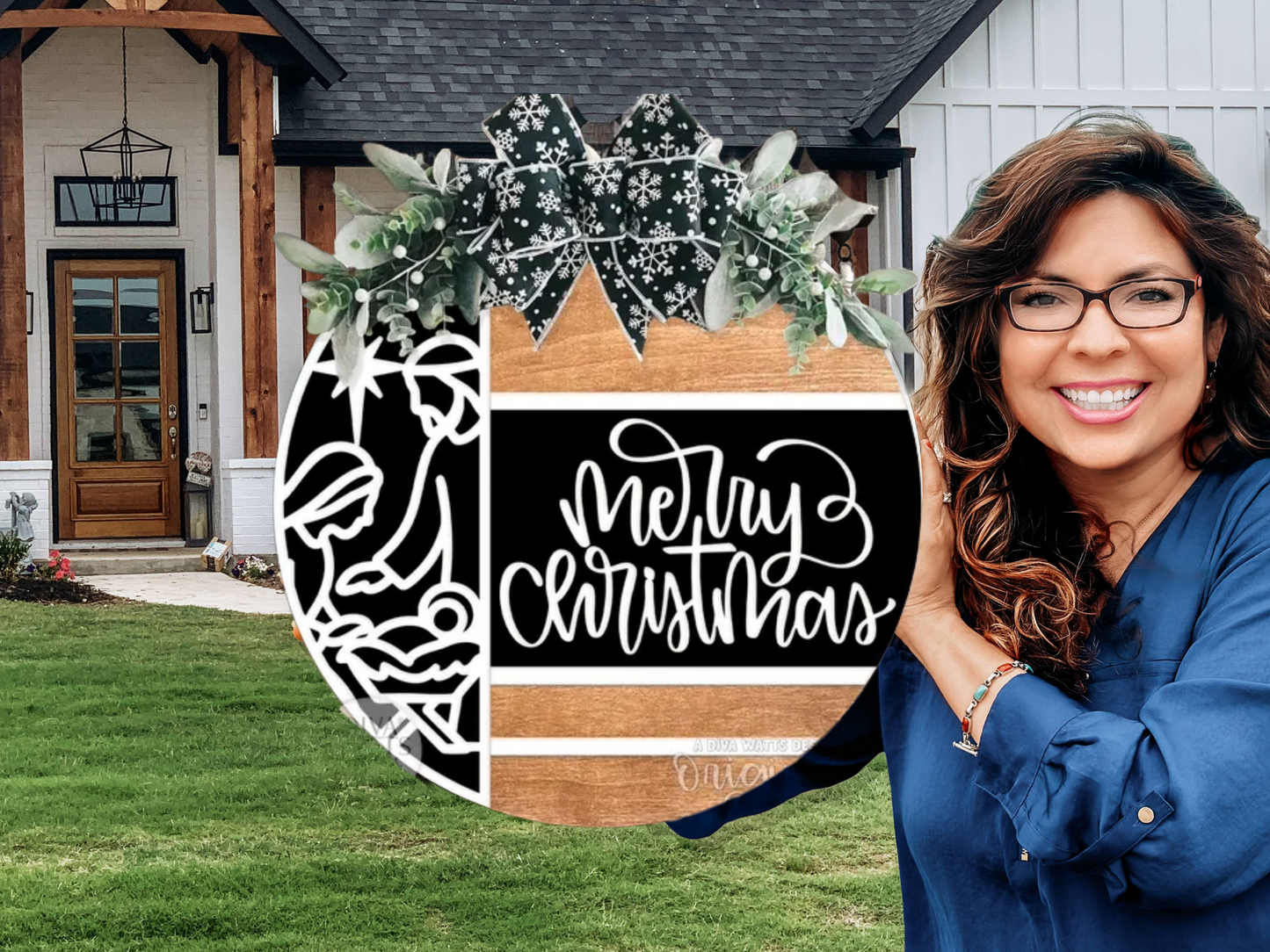 Merry Christmas Nativity Door Sign – Religious Christmas Door Hanger, Handmade Layered Wood Christian Holiday Porch Decor