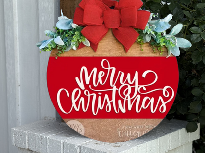 Merry Christmas Door Sign – Red and Wood Christmas Door Hanger, Handmade Layered Wood Farmhouse Holiday Porch Decor