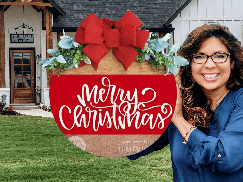 Merry Christmas Door Sign – Red and Wood Christmas Door Hanger, Handmade Layered Wood Farmhouse Holiday Porch Decor - 3D Layered Wood Door Sign by Getz It Done Studio
