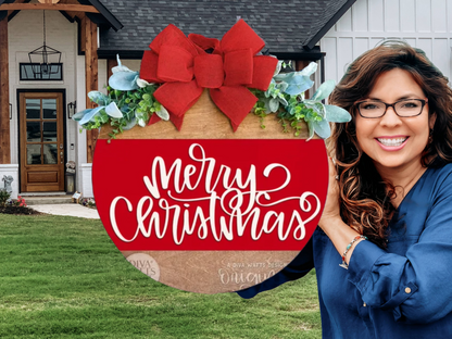 Merry Christmas Door Sign – Red and Wood Christmas Door Hanger, Handmade Layered Wood Farmhouse Holiday Porch Decor