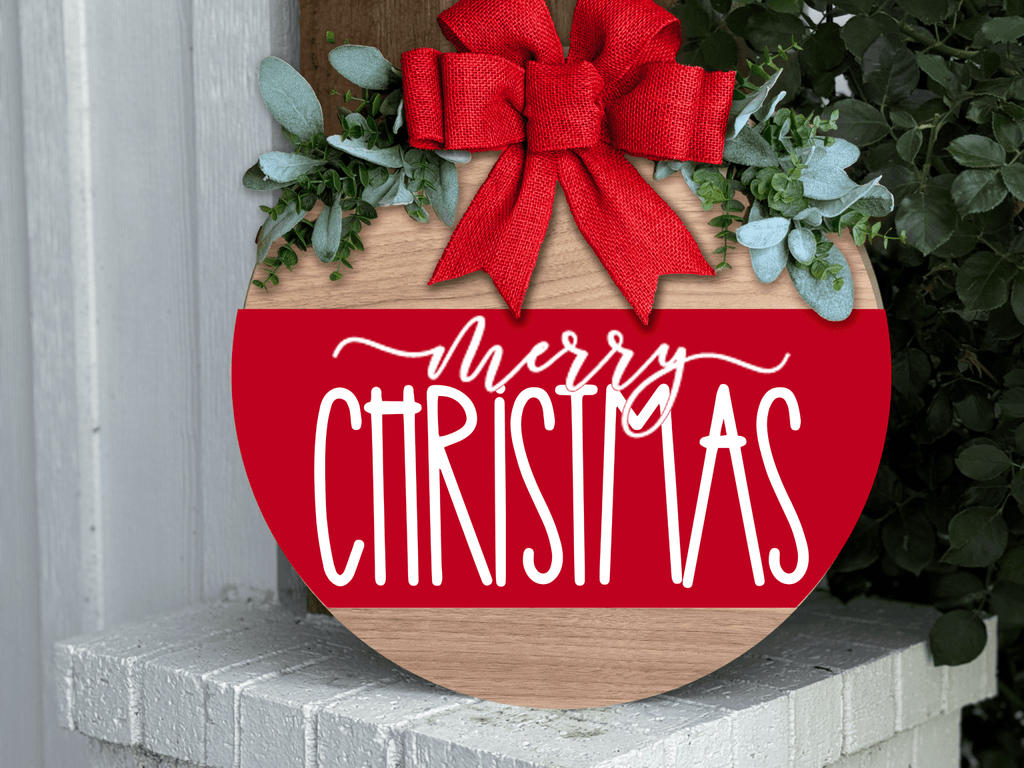 Merry Christmas Door Hanger | Red Christmas Front Door Sign | 3D Layered Wooden Holiday Decor | Farmhouse Christmas Porch Sign | Handmade Gift - 3D Layered Wood Door Sign by Getz It Done Studio