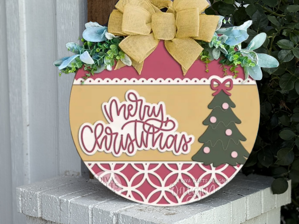 Merry Christmas Door Hanger • Pink & Tan Christmas Door Sign • 3D Layered Holiday Wreath Alternative • Front Porch Christmas Decor