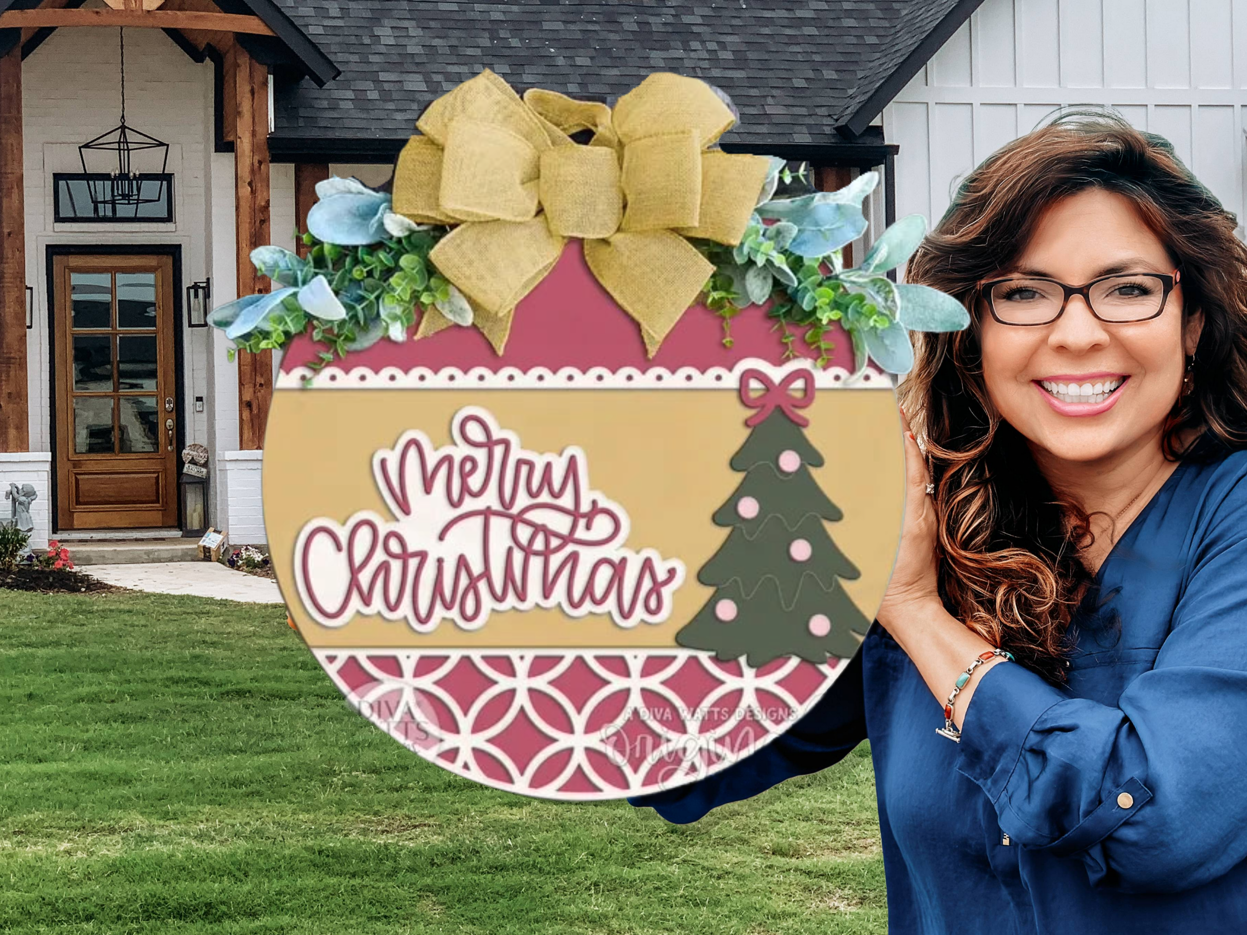 Merry Christmas Door Hanger • Pink & Tan Christmas Door Sign • 3D Layered Holiday Wreath Alternative • Front Porch Christmas Decor