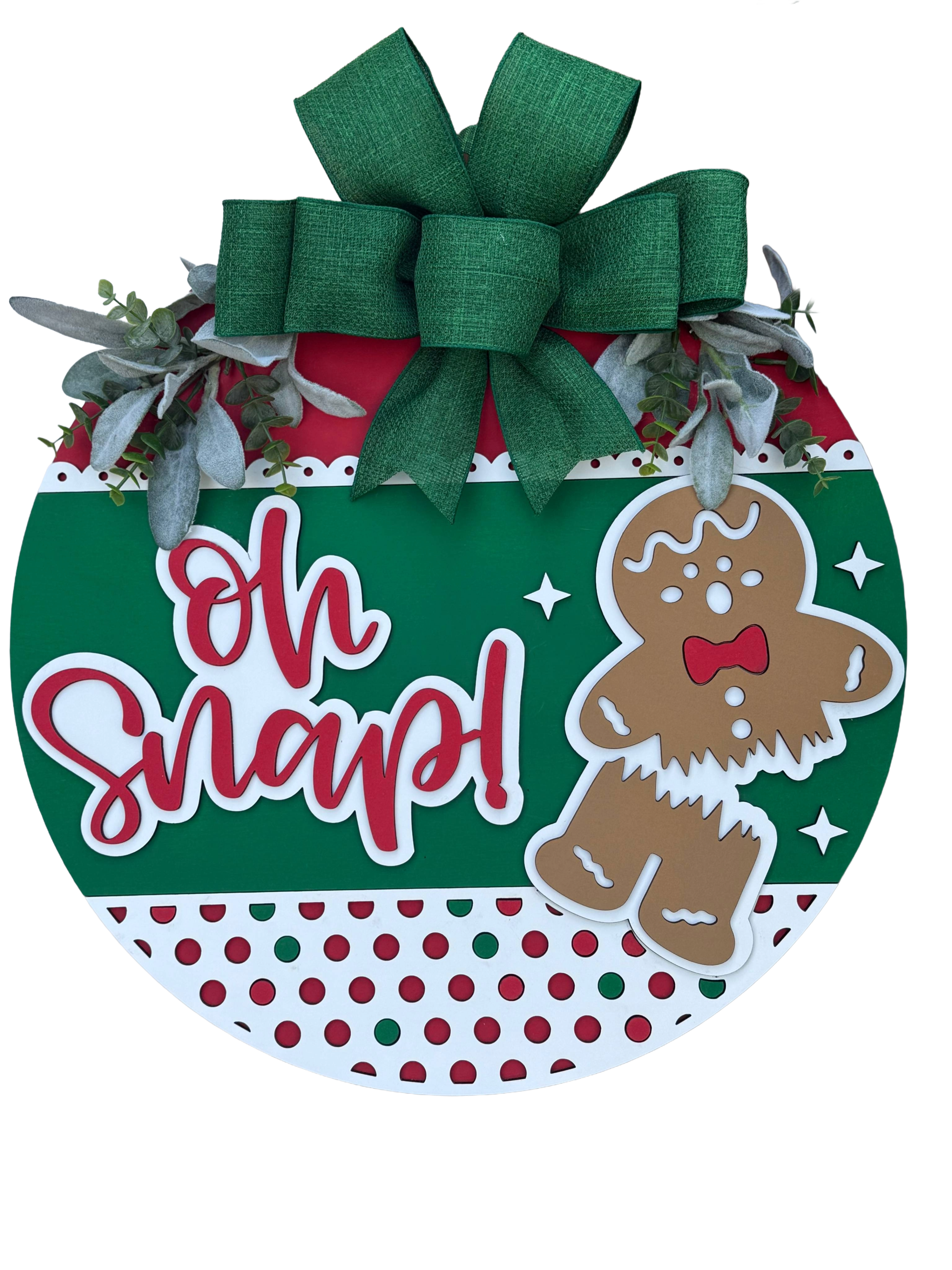 Oh Snap Gingerbread Christmas Door Sign – Funny Holiday Farmhouse Porch Wreath, Rustic Layered Wood Winter Wall Hanging Decor