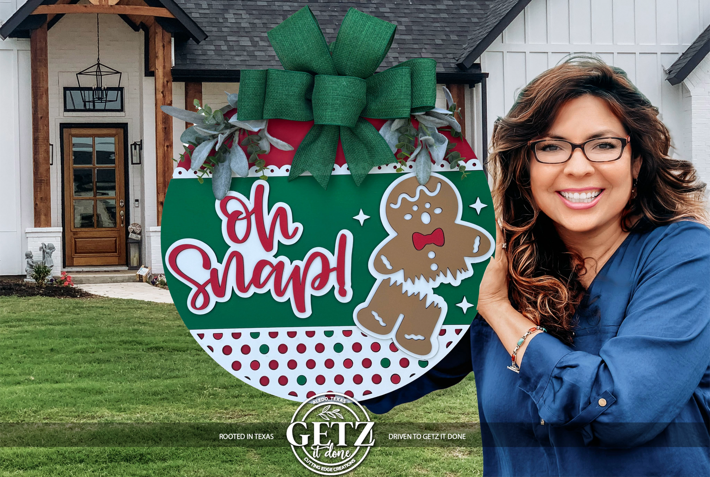 Oh Snap Gingerbread Christmas Door Sign – Funny Holiday Farmhouse Porch Wreath, Rustic Layered Wood Winter Wall Hanging Decor