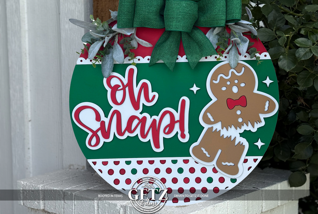 Oh Snap Gingerbread Christmas Door Sign – Funny Holiday Farmhouse Porch Wreath, Rustic Layered Wood Winter Wall Hanging Decor