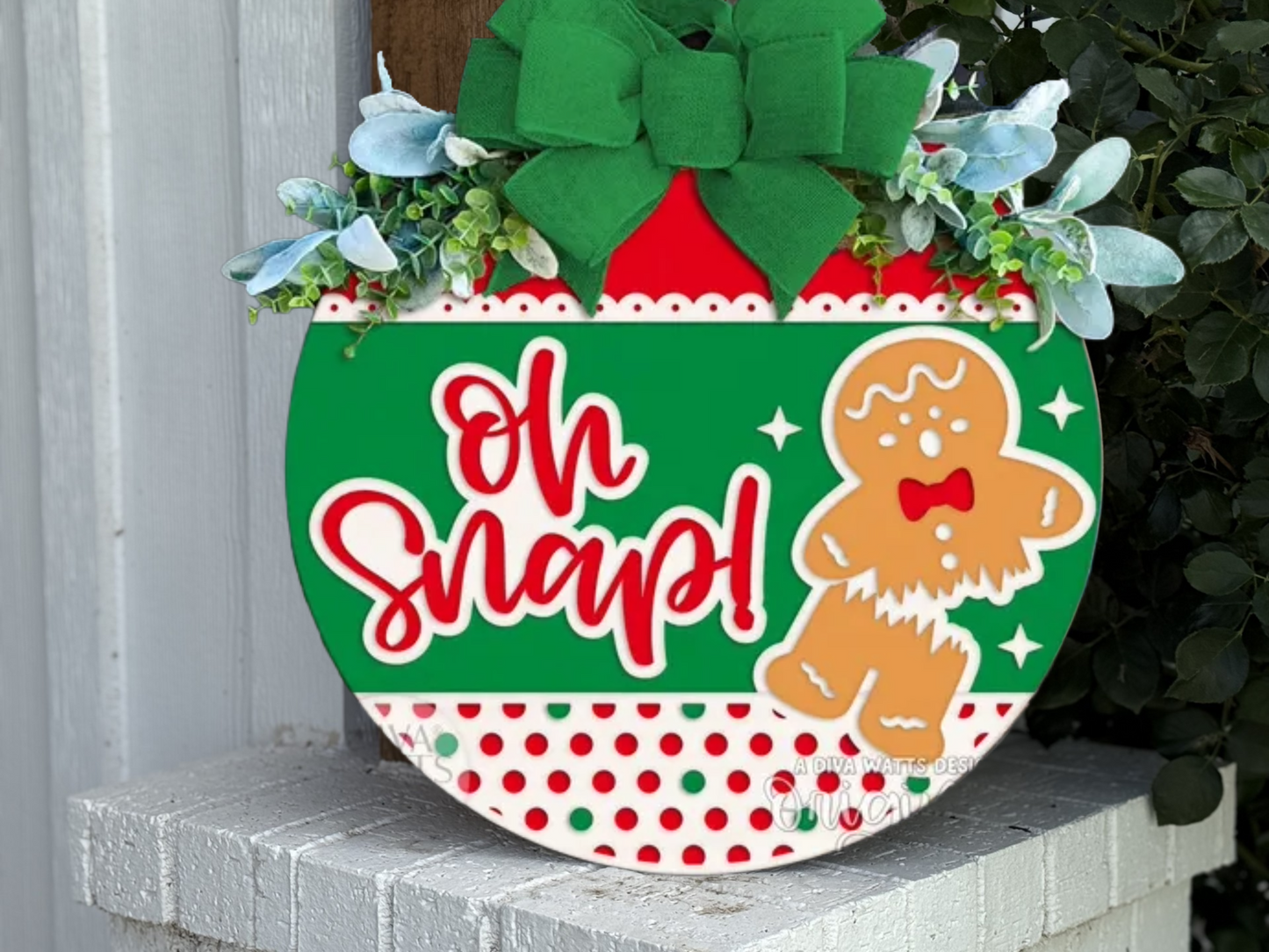 Oh Snap Gingerbread Christmas Door Sign – Funny Holiday Farmhouse Porch Wreath, Rustic Layered Wood Winter Wall Hanging Decor