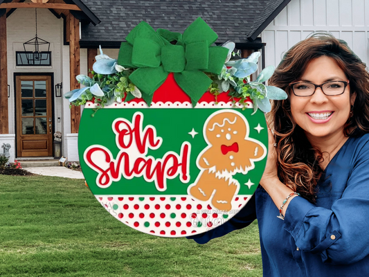 Oh Snap Gingerbread Christmas Door Sign – Funny Holiday Farmhouse Porch Wreath, Rustic Layered Wood Winter Wall Hanging Decor
