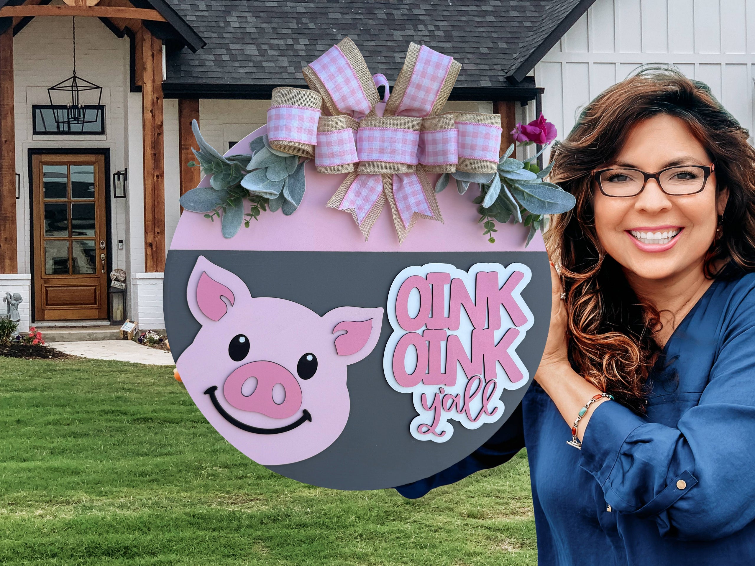 A woman holding a sign.