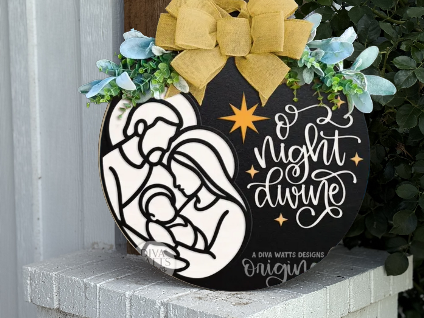 O Night Divine Nativity Door Sign – Christmas Layered Wood Door Hanger, Religious Holiday Decor, Handmade Farmhouse Christmas Sign