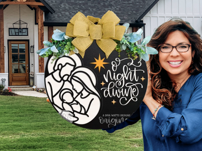 O Night Divine Nativity Door Sign – Christmas Layered Wood Door Hanger, Religious Holiday Decor, Handmade Farmhouse Christmas Sign