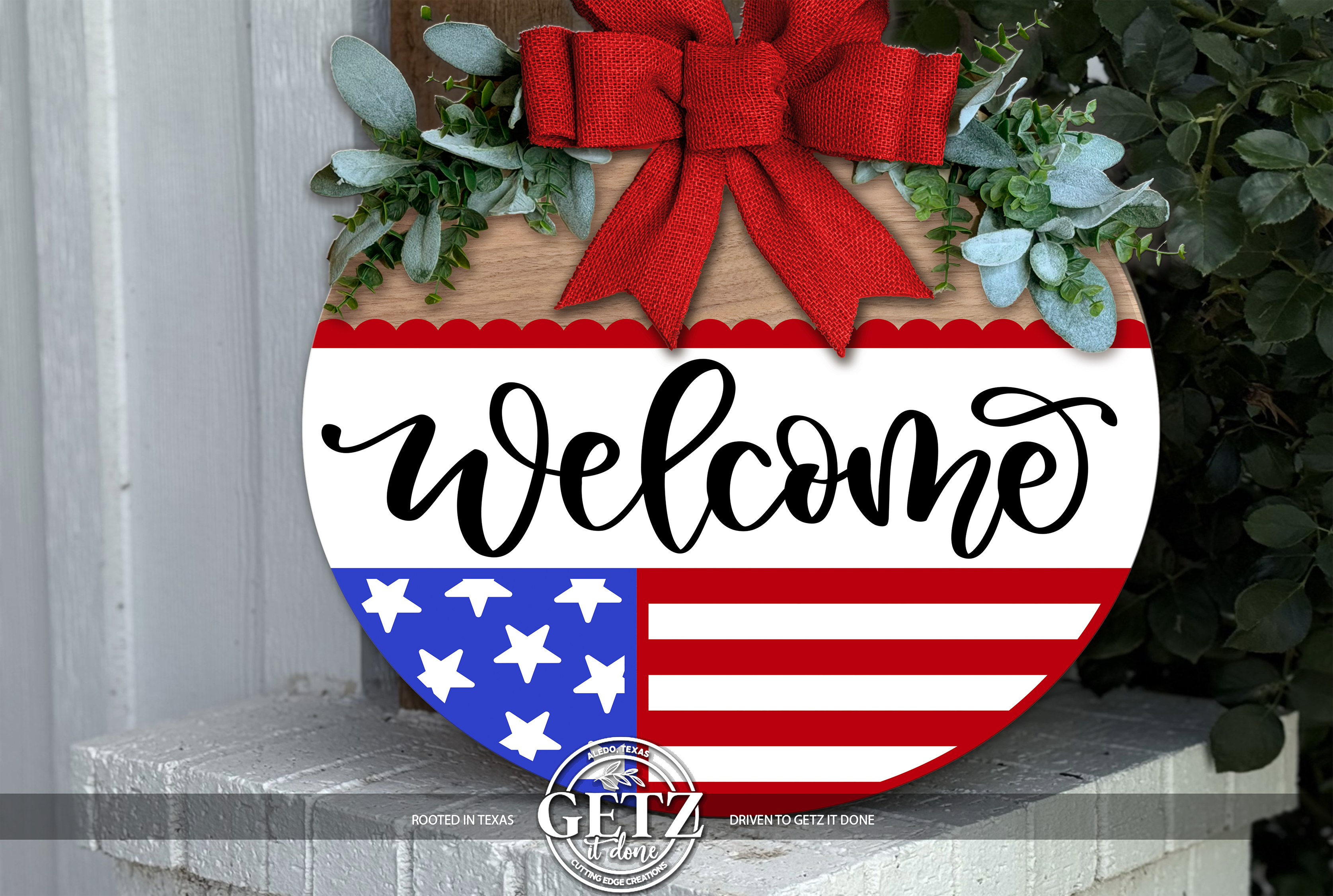 3D Layered Wood Patriotic "Welcome" American Flag Door Sign