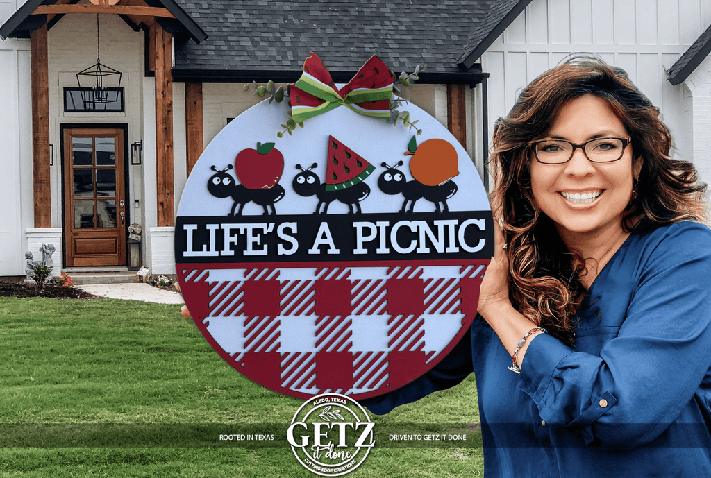 Life’s a Picnic Door Hanger, Summer Ant Door Sign, Watermelon Picnic Wreath, Layered Wood Front Door Decor, Outdoor Summer Sign - 3D Layered Wood Door Sign by Getz It Done Studio