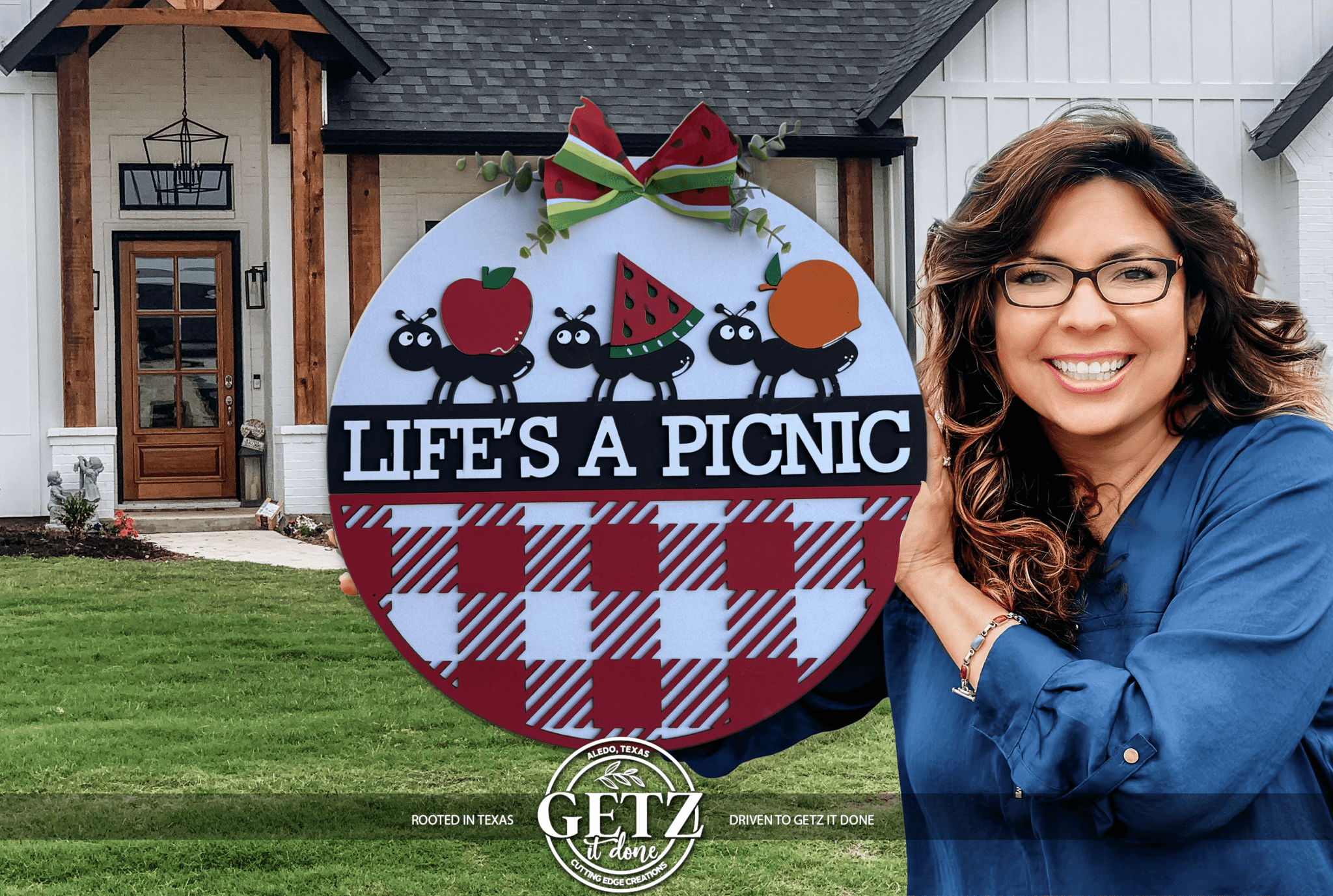 Life’s a Picnic Door Hanger, Summer Ant Door Sign, Watermelon Picnic Wreath, Layered Wood Front Door Decor, Outdoor Summer Sign - 3D Layered Wood Door Sign by Getz It Done Studio