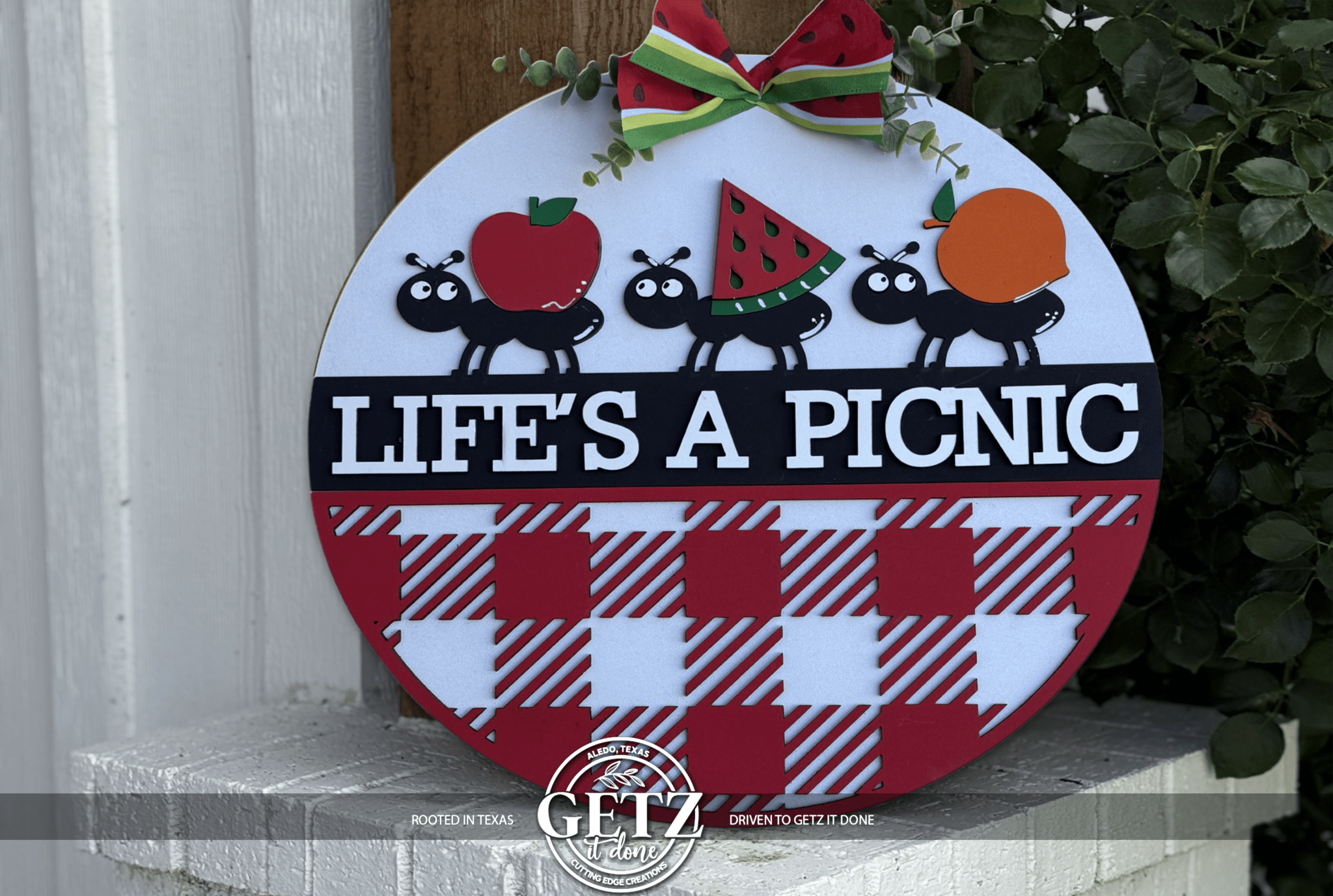 Life’s a Picnic Door Hanger, Summer Ant Door Sign, Watermelon Picnic Wreath, Layered Wood Front Door Decor, Outdoor Summer Sign - 3D Layered Wood Door Sign by Getz It Done Studio