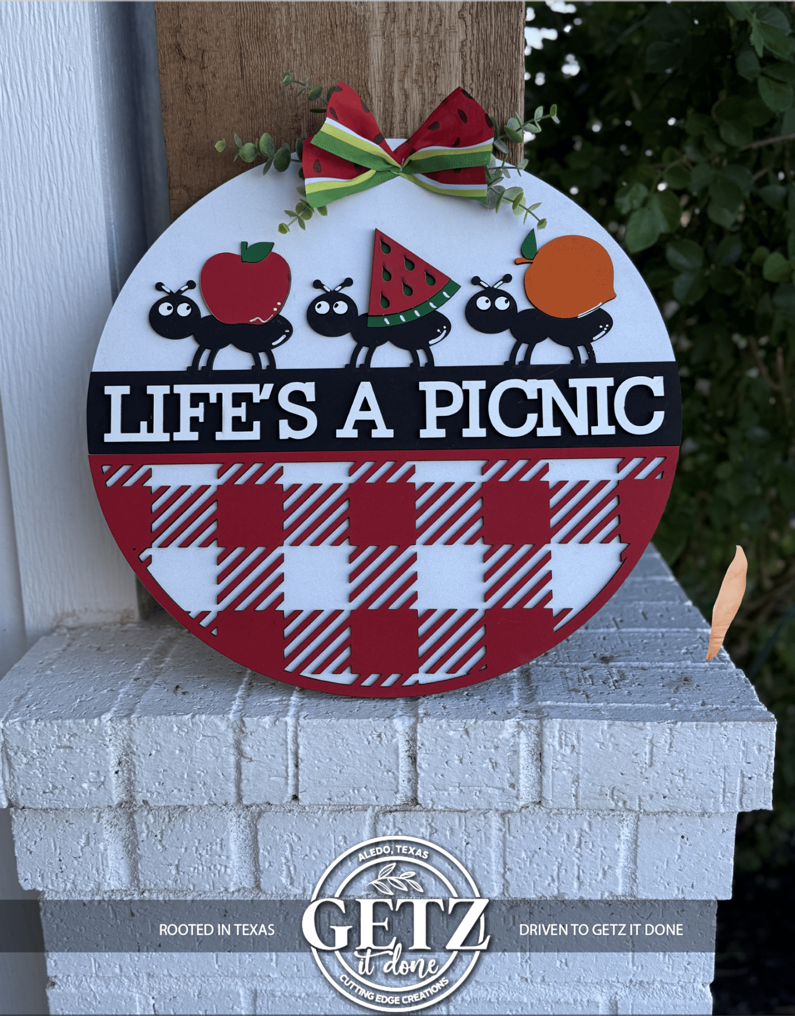 Life’s a Picnic Door Hanger, Summer Ant Door Sign, Watermelon Picnic Wreath, Layered Wood Front Door Decor, Outdoor Summer Sign - 3D Layered Wood Door Sign by Getz It Done Studio