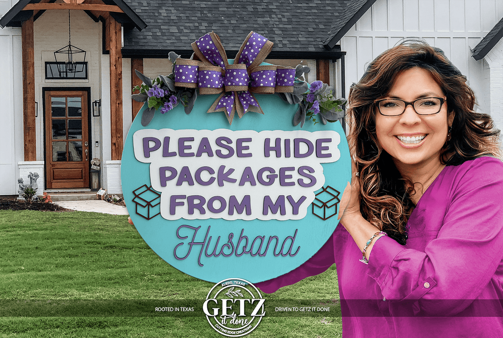 Please Hide Packages From My Husband Door Sign | Funny Delivery Sign | Laser Cut Wood Front Door Decor | Handmade Porch Sign - 3D Layered Wood Door Sign by Getz It Done Studio