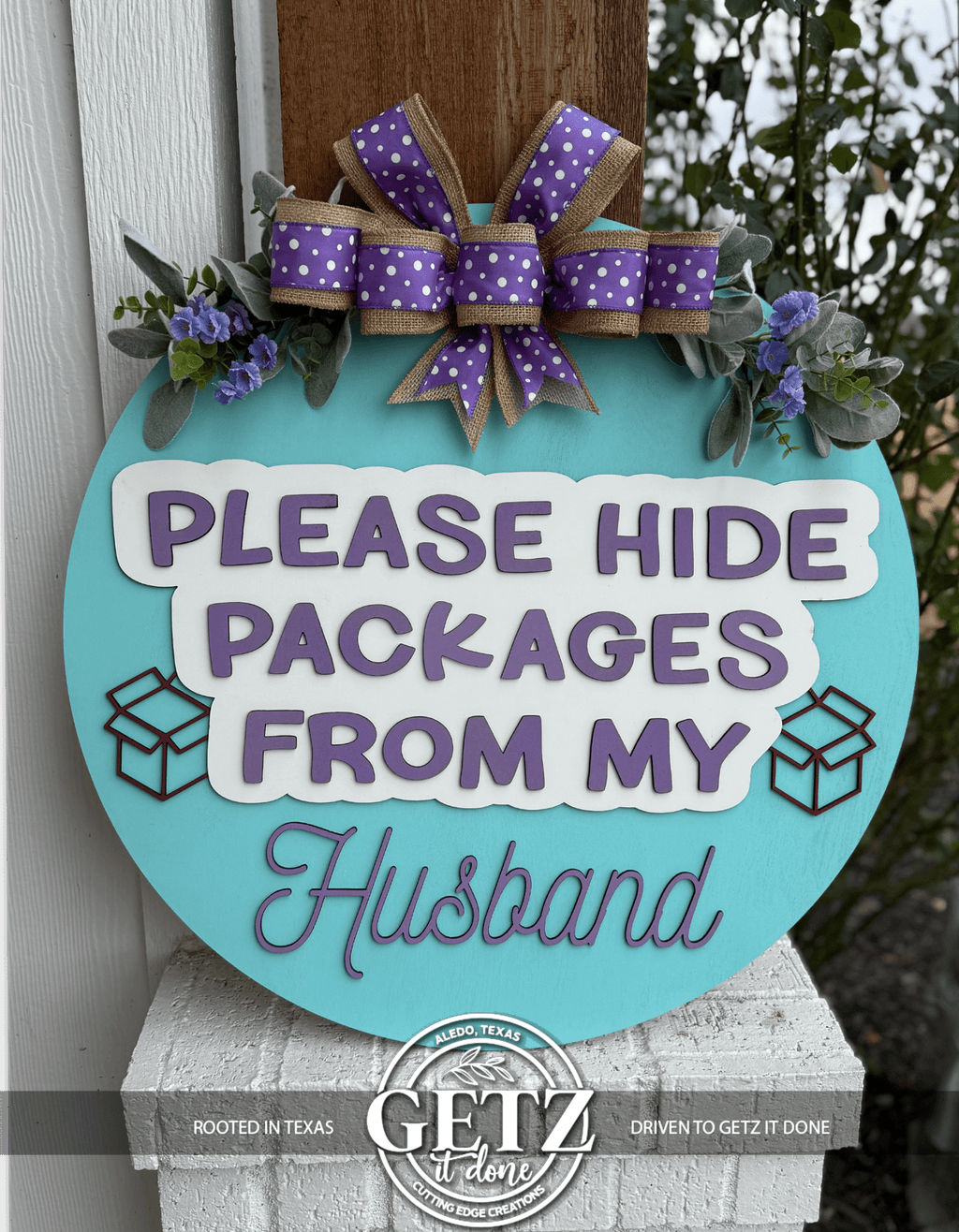 Please Hide Packages From My Husband Door Sign | Funny Delivery Sign | Laser Cut Wood Front Door Decor | Handmade Porch Sign - 3D Layered Wood Door Sign by Getz It Done Studio