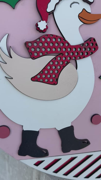 Just a Jolly Goose Christmas Door Sign – Holiday Goose Wreath, Funny Farmhouse Winter Porch Decor, Rustic Layered Wood Wall Hanging