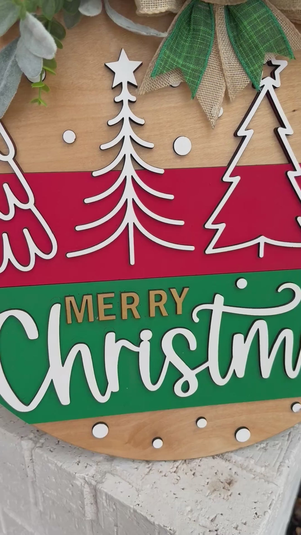 4 Hand-Drawn Tree Christmas Sign • Merry Christmas Door Round • Holiday Porch Décor • Layered Wood Handmade Door Hanger