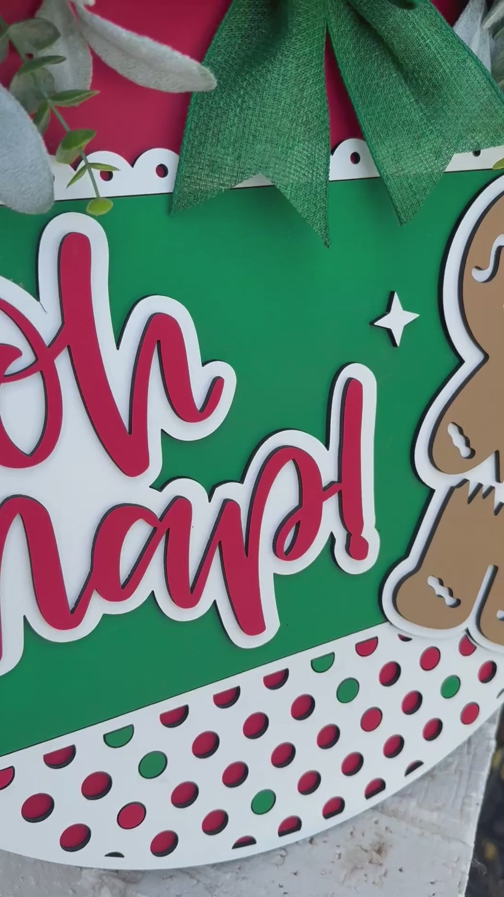 Oh Snap Gingerbread Christmas Door Sign – Funny Holiday Farmhouse Porch Wreath, Rustic Layered Wood Winter Wall Hanging Decor