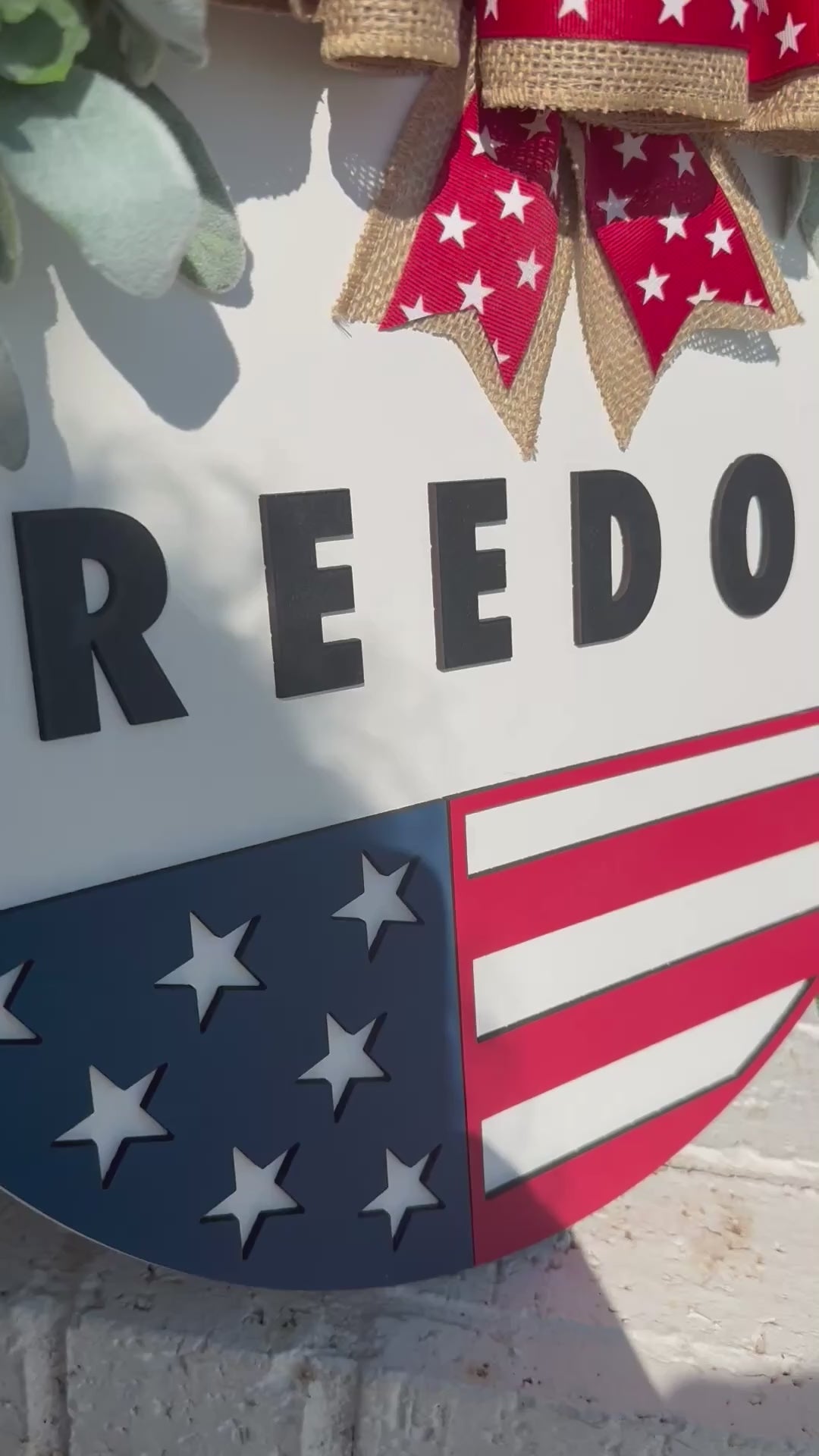 Freedom Patriotic Door Sign | Rustic Wooden USA Flag Door Hanger | Red White & Blue Porch Decor