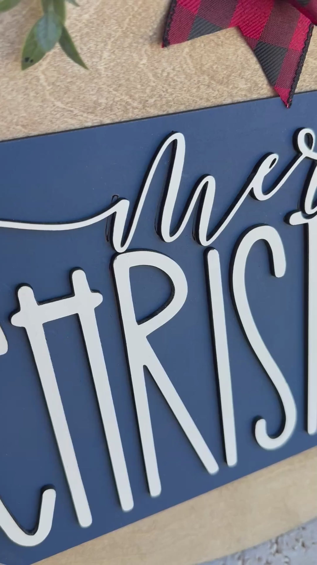 Merry Christmas Door Hanger | Layered Wood Sign | Red, Blue or Green Stripe | Christmas Porch Decor | Holiday Front Door Sign | Handmade