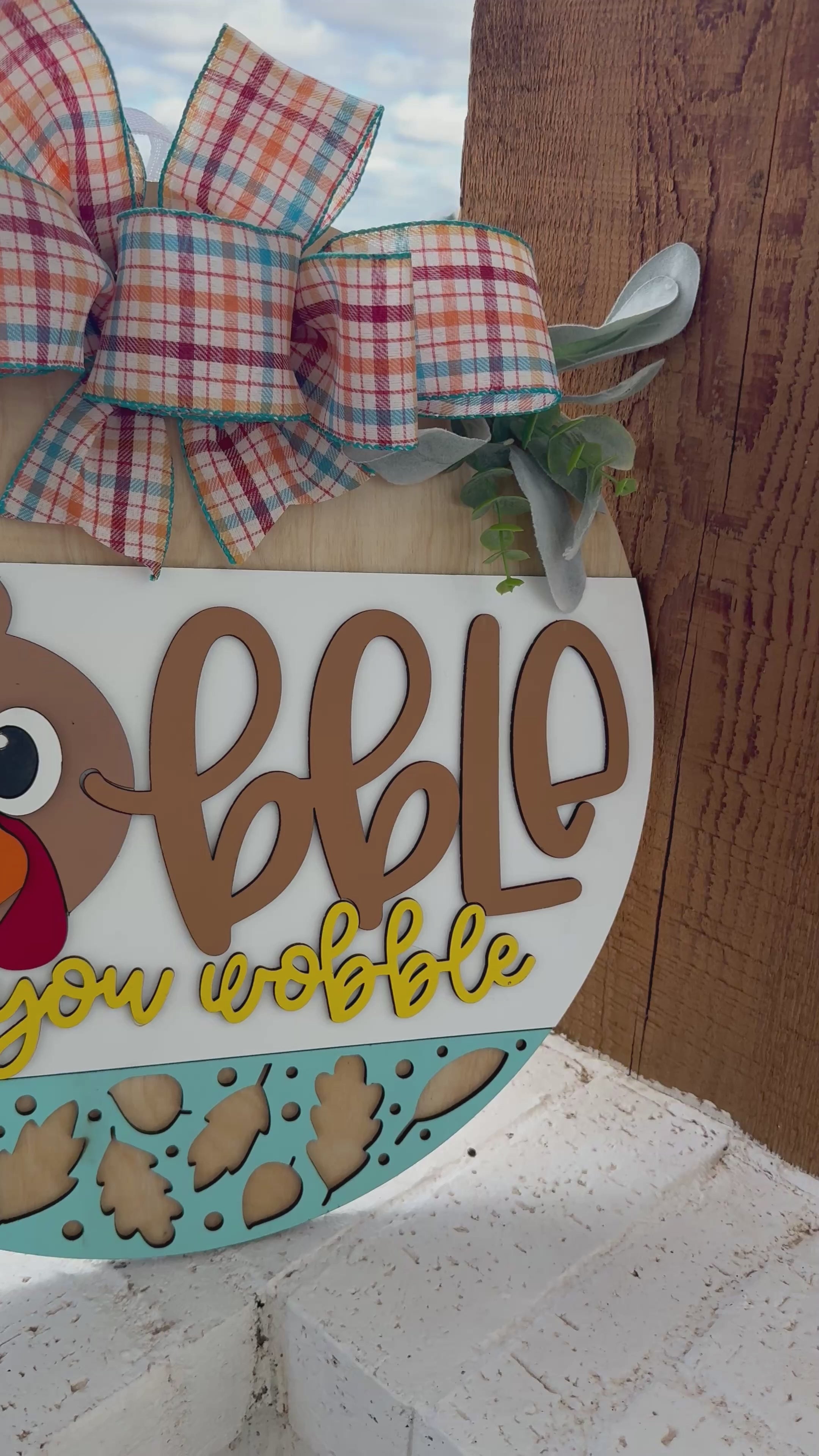 Gobble Til You Wobble Thanksgiving Door Sign – Funny Turkey Front Door Hanger, 3D Layered Wood Wreath, Fall Farmhouse Holiday Porch Decor
