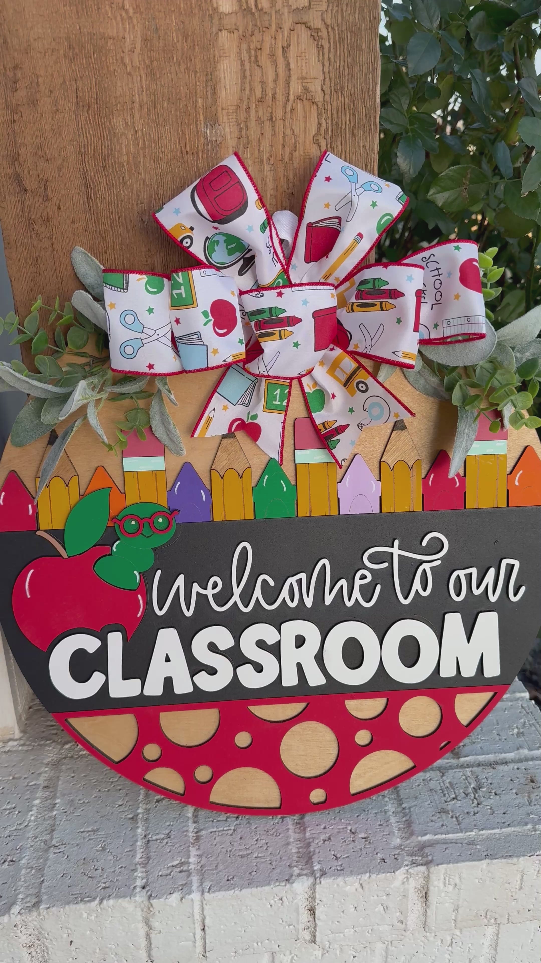 Welcome To Our Classroom Apple Worm Door Sign, Door Wreath