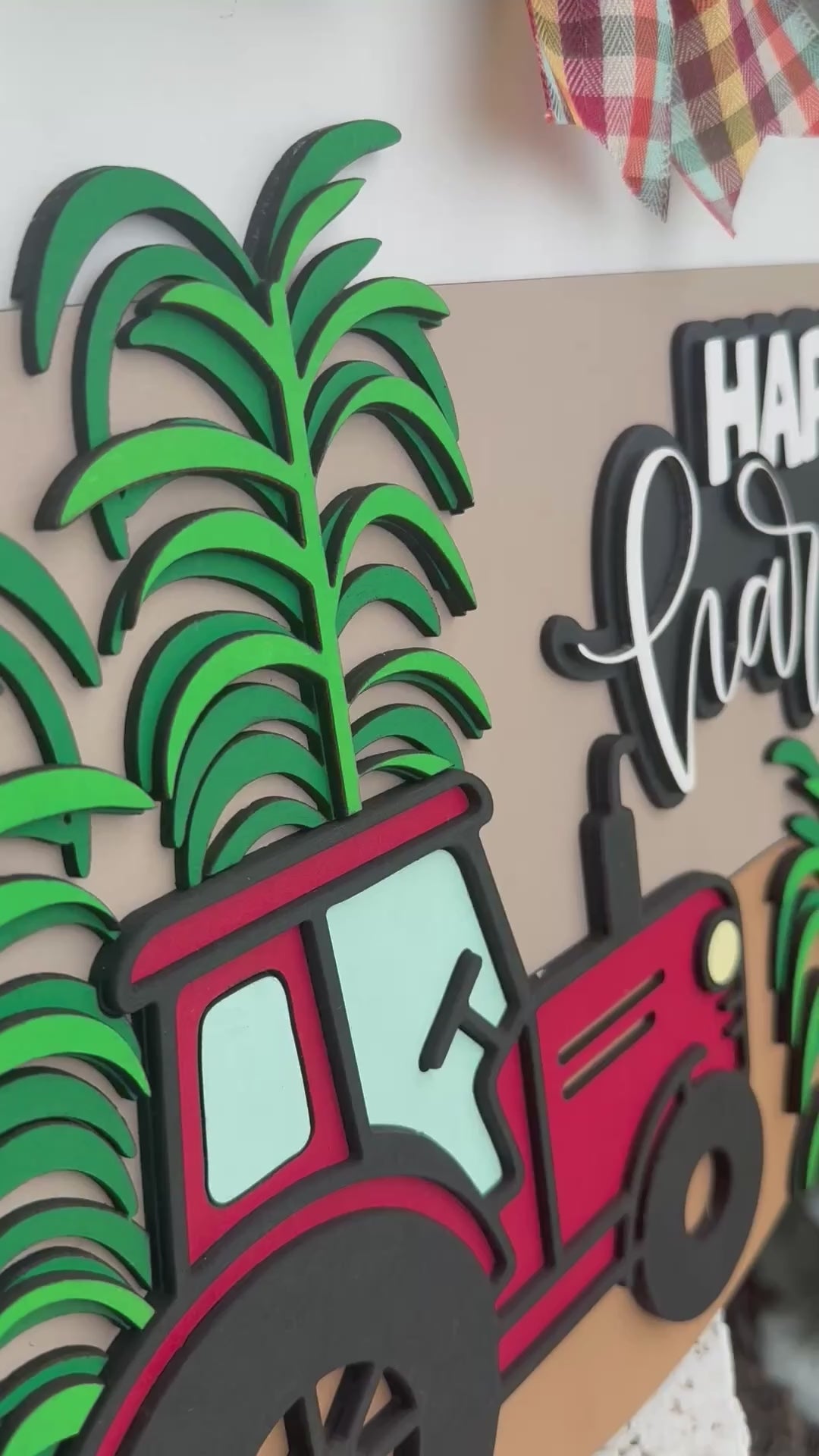 Happy Harvest Tractor Door Sign, Door Wreath