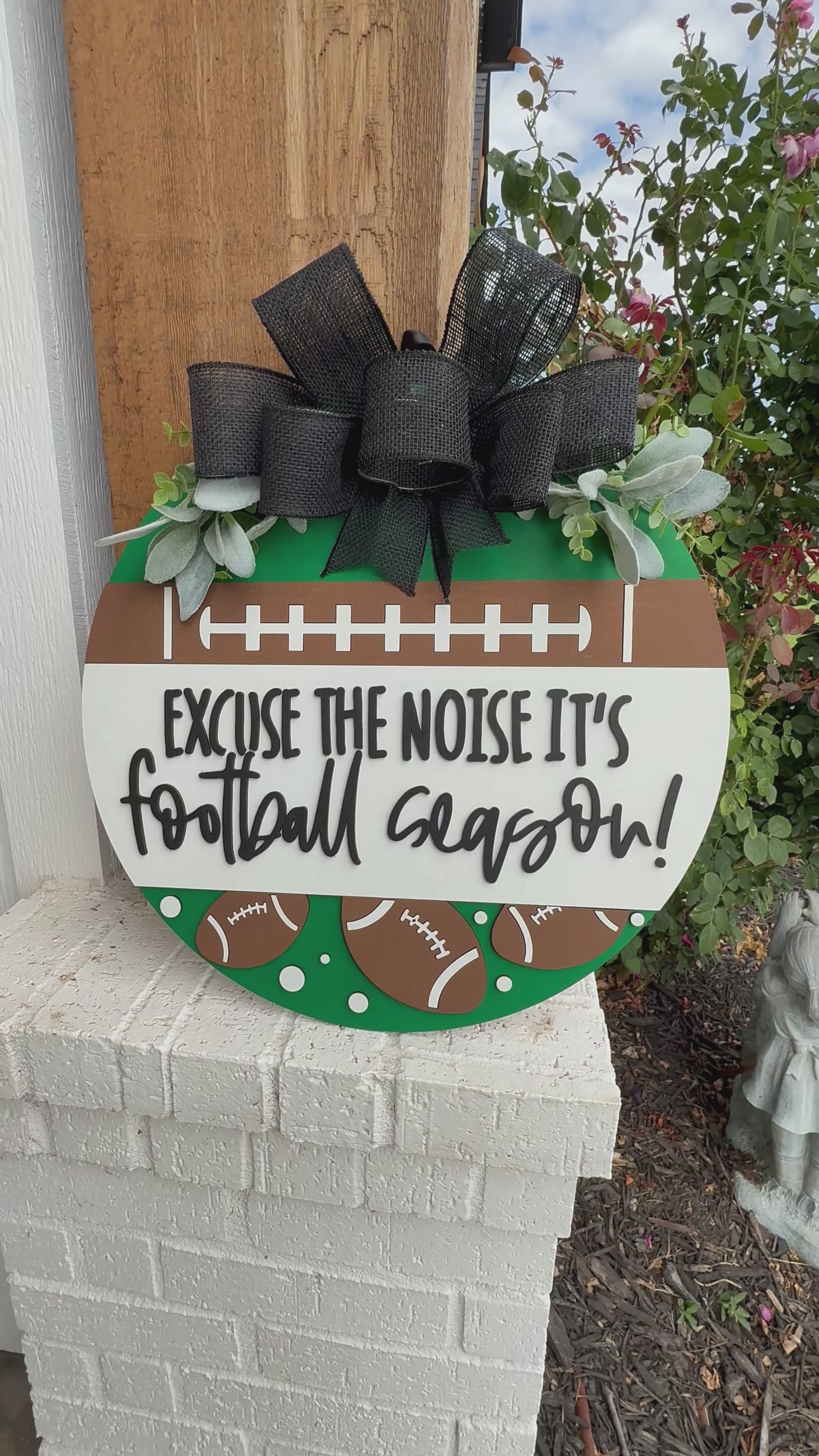 Excuse the Noise It’s Football Season Door Sign – Fall Front Door Wreath, Game Day Decor, Sports Fan Porch Sign, Handmade Gift