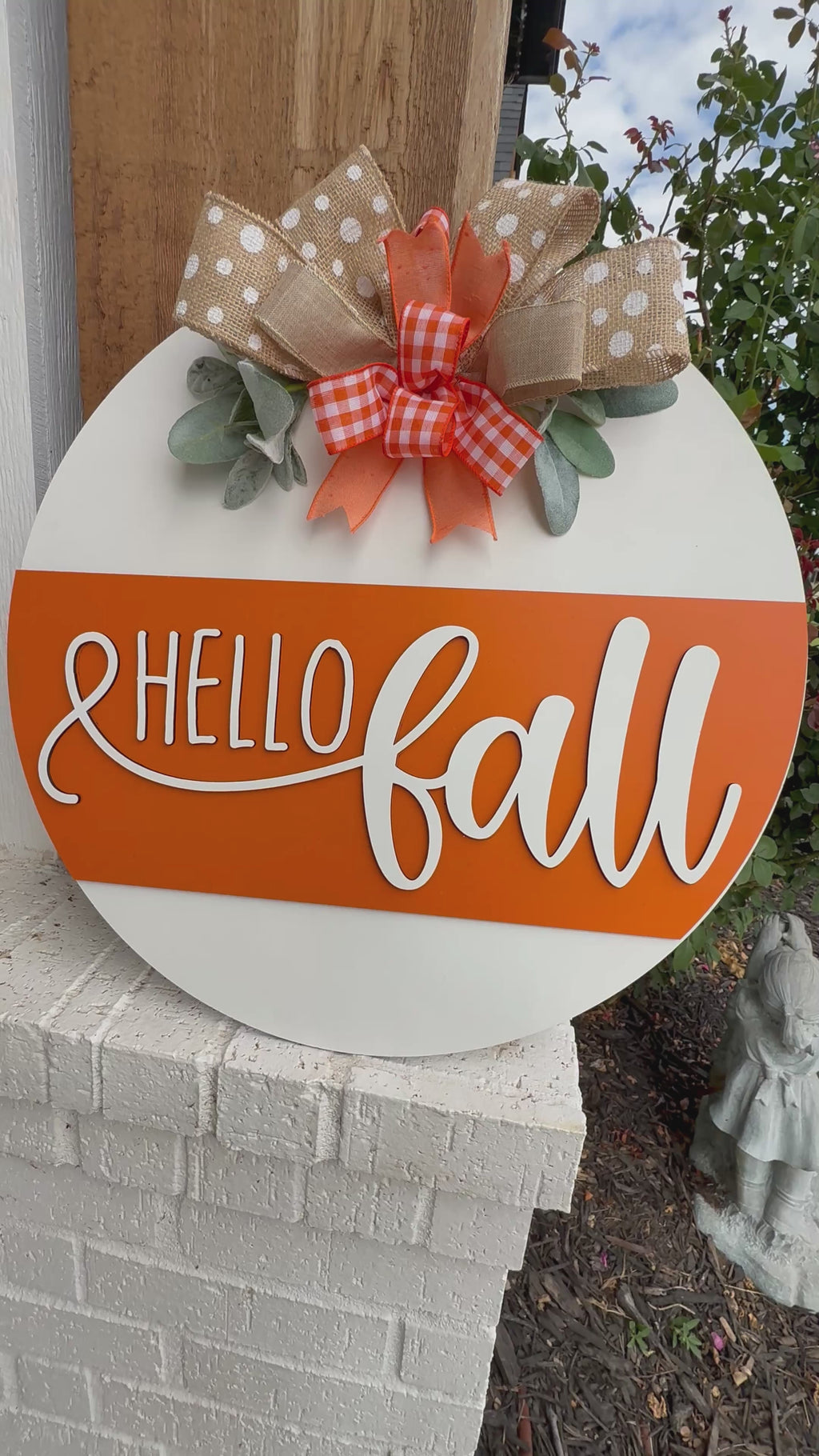 Hello Fall Door Sign with Bow – Rustic Farmhouse Fall Wreath, Autumn Front Door Decor, Layered Wood Porch Decoration